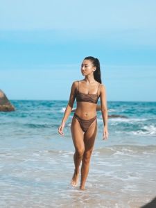 YUKARI SWIM 2 Piece Bikinis ชุดบิกินี่ 2 ชิ้น ลายเสือ ชุดว่ายน้ำกระชับหน้าอก ชุดชายหาด เซต 2 ชิ้น ชุดบิกินี่ทรงสามเหลี่ยมสีดำ