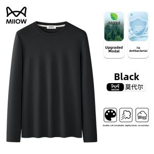MiiOW | Soft Ice Silk Modal Cotton Long Sleeve Base Shirt Mens 2025 New Skin-friendly Spring Autumn Inner Wear Top Modern Style Pure Color