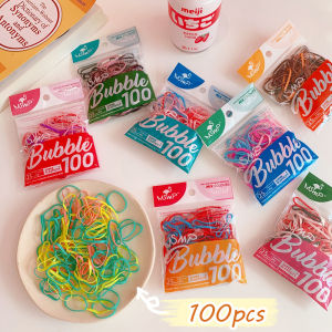 100pcs/bag Women Disposable Small Rubber Band Thickened Color Hair Rope Children High Elasticity Candy Color Hair Ring