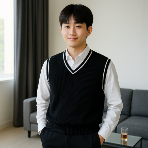 Billwaz Vest Rompi Rajut List 1 Korean Style - Navy