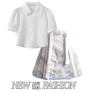 กระโปรงสั้นสไตล์จีนใหม่สำหรับผู้หญิง ฤดูร้อน 2025 ชุดทำงานลำลอง แขนสั้น เสื้อผ้าทำงานแบบอเนกประสงค์ ชุดทำงานลำลอง