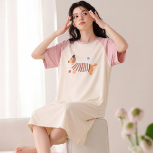Ladies Summer Short Sleeve Sleep Dress Cartoon Outwearable