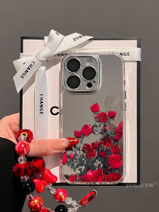 Red Rose Bouquet Mirror Protection Case for iPhone 16 pro Max 17 pro 14 plus 15 pro 13 PM Fashionable Small Audience Style