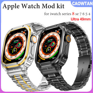 Luxury Case and Strap For Apple Watch 8 Ultra Band 49mm 45mm 45 44 mm Bumper frame Cover Accessories Steel i watch series 4 5 SE 6 7