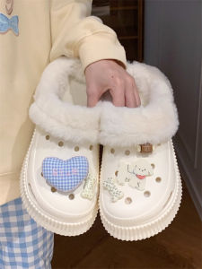 Detachable Warm Plush Shoe Inserts Cotton Slippers Womens Grid Love Dog Cotton Slippers Winter Korean Style EVA Flat Bottom
