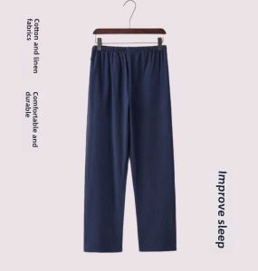 Chinese Style Cotton and Linen Casual Pants Mens Spring and Autumn Retro Style Chinese Tang Costume Cotton Linen Elastic-Waist Loose Tang Suit Pants