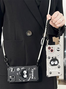 Couple Coal Ball Phone Case with Lanyard Crossbody Full Cover Anti-Fall Soft Shell for iPhone 15 Fashionable Wrist Protection 13