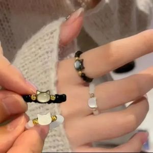2pcs đá mặt trăng tự nhiên Obsidian nhẫn hạt nhỏ gọn Nhẫn đôi dễ thương màu đen trắng nhẫn hình mèo phụ nữ người đàn ông Phụ kiện tiệc đồ trang sức Trang Sức Đá Quý Bán Hàng Trực Tuyến - Lazada