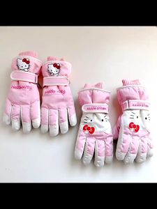 Cute Girl Ski Gloves Winter Fleece Lining Thickened Warm Windproof Antifreeze Down Cotton Gloves Girl Riding Cover