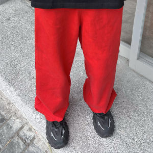 American Retro Loose Bright Red Pants Fashion Trendy Casual Pants Men and Women Wide Leg Straight Denim Ins