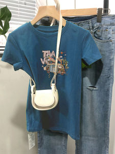 Slim Fit Cotton Short Sleeve round Neck Womens T-shirt Breathable Comfortable Summer Top High Waist Knitted High Shoulder