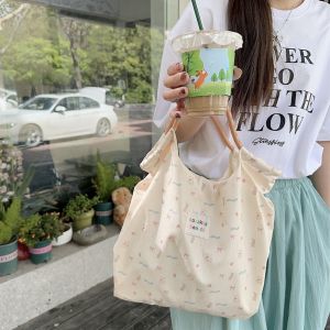 New Cute Cartoon Floral Canvas Bag Large Capacity Handbag for Shopping And Commuting Youthful Womens Tote Bag Handheld
