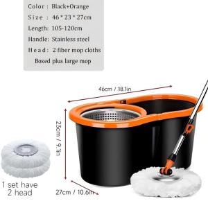 Goldstar Big dry and wet Mop With Spinner and Bucket Complete Set Stainless Steel rod Thick Microfiber mop Heavy Duty