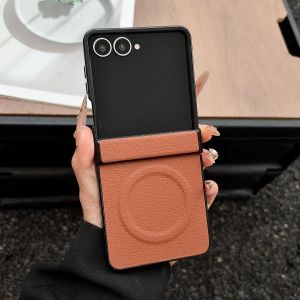 szhaiyu | For Samsung Galaxy Z Flip 8 7 6 5 Flip7 FE Phone Case Luxury Leather Magnetic for Magsafe Shockproof Hinge Protection Cover
