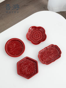 Red Ceramic Tea Snack Plate Creative Chinese Wedding Fruit Tray Engagement Dessert Plate Wedding Cake Serving Dish Dessert Plate