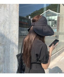 Black Vinyl Sun Hat Foldable Thin Summer UV Protection Wide Brim Hat Casual Cotton Fishing Cap for Women Outdoor Travel Hat