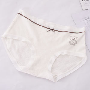 Pure Cotton Womens Mid-Waist Loose Fit Briefs Floral Embroidery Breathable Comfortable Underwear Student Size Large Triangle Panties