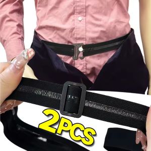 2ชิ้นเข็มขัดกันลื่นยางยืดขอบกางเกงเสื้อเชิ้ตทางการหัวเข็มขัดปรับได้ป้องกันริ้วรอยเสื้อเชิ้ตธุรกิจเข็มขัดที่มองไม่เห็น