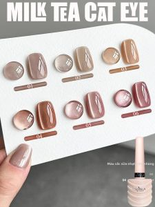 Sơn Móng Tay Gel Mắt Mèo Màu Nâu Sữa Mùa Thu 1-6 Chiếc Màu Hồng Nude Trong Suốt Như Đá Với Hạt Thủy Tinh Chất Liệu Nhựa Làm Nail Art 10ml