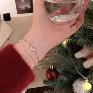 Double Layer S925 Sterling Silver Bracelet Stackable Elegant Minimalist Hand Jewelry Gift for Girlfriend on Goddess Day