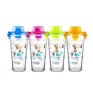 Portable Glass Milk Cup with Lid for Female Students Measurement Scale Engraved Fresh Style Single Layer Glass Water Cup