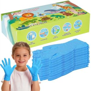 Kids Disposable Nitrile Gloves for 4-12Years 3.5Mil Latex Free Children Work Safety Gloves for Painting Gardening Cooking Craft