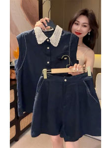 LTST | Stylish Lace Patchwork Sleeveless Blouse and Shorts Casual Set