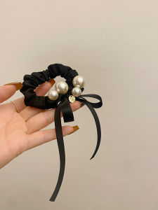 Lichao (Ornament) French Fancy Niche Style Pearl Bows Ribbon Hair Rope Ponytail Hair Band for Bun Haircut