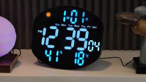 Weather Station Large Digital Wall Clock TEMP Humidity Date Week Night Mode Table Clock 2 Alarm 12/24H USB LED Alarm Clock