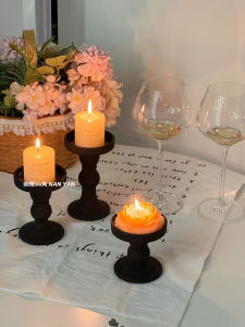 Retro Black Roman Column Candle Holder French Style Home Dining Table Atmosphere Glass Ornament Candle Aromatherapy Table Base