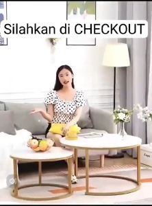 WD Meja Kopi Bulat 2 in1 Meja Tamu Bundar Aesthetic Besar Kecil - Meja Kopi Mini Marmer Minimalis