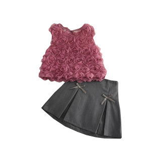 Bear Leader Fashion Summer New Girls Clothes Korean Version 3D Flower Sleeveless Top + Bow Skirt Two-piece Sets 4 To 7 Years Kids Sweet Cute Wear