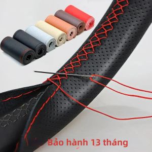 Vỏ Bọc Vô Lăng Xe Hơi Bằng Da 38cm Tự May Chất Liệu Thoáng Khí Chống Trơn Trượt Màu Đen Xám Be Phù Hợp Với Vô Lăng 14 Inch