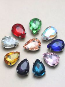 Pha Lê Hình Giọt Nước 10x14mm Nhiều Màu Bạc Khâu Tay DIY Phụ Kiện Trang Sức Quần Áo Giày Dép Túi Trang Trí Hạt