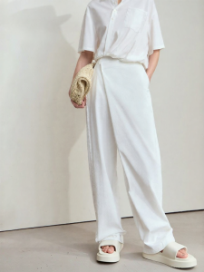 AMII | Wrinkled Texture Asymmetric Fringed Belted Casual Pants