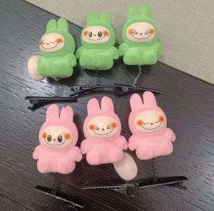 【Fairy Castle】1/5Pcs Kawaii Labubu Hair Clips Girls 3D Cartoon Plush Spring Hairpins DIY Duckbill Clip Headwear Children Hair Accessories