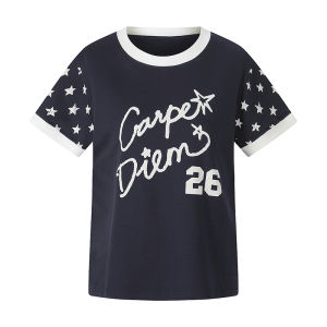 WILDAZI | Wine Red Short Loose Summer Tee Shirts with Star Letter Print