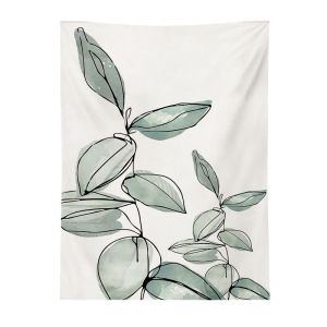 VIKAMA Watercolor Green Leaf Line Tapestry ins Nordic Fresh Plants One stroke Background Cloth Wall Decoration Room Decoration
