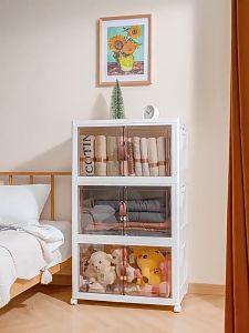 Folding Cabinet Storage BOX Cabinet Wardrobe Transparent Double Door Foldable Home Clothes shoe Snacks Storage Cabinet Storage rack