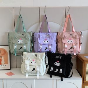 กระเป๋าผ้าใบ 2024 กระเป๋าถือสำหรับนักเรียนมหาวิทยาลัย ความจุขนาดใหญ่ กระเป๋าสะพายไหล่แบบลำลอง สไตล์เรียบง่าย