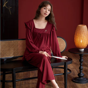 Shaqian Couples Sleepwear Modal Cotton Red Wedding New Year Two-Piece Set Long Sleeve Soft Comfortable Home Clothes for Men And Women