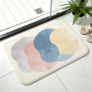 Aesthetic Morandi Flannel Bath MatAbstract Watercolor Non-Slip Bathroom RugSoft Absorbent Shower Mat for Minimalist Home Decor