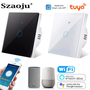 Tuya WiFi Smart Switch Touch Light Switch Works With Alexa With/Without Neutral Wire Wireless RF433 Wall Remote Voice Control