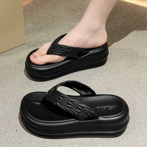 Fashionable Thick Heel Anti-Slip Summer Outdoor Slippers Womens Office Flat Sandals Comfortable Slip-On EVA Material