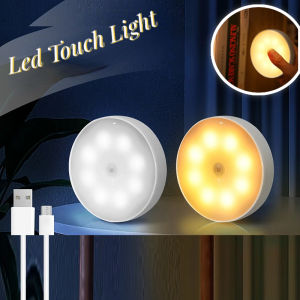 USB Rechargeable Touch Sensor Night Lights Under Cabinet Light Closet Lamp Kitchen Bedroom Decoration Round Dimming Lamp