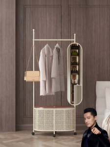 OUQI | Mirror Equipped Rattan-like Clothes Rack