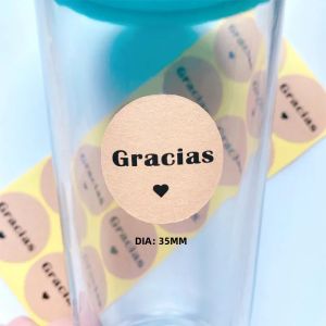100 Tờ Tròn Trong Suốt Niêm Phong Dán Keo Tây Ban Nha Gracias Cảm Ơn Bạn Thực Phẩm Làm Bánh Bánh Quy Trang Trí Đám Cưới