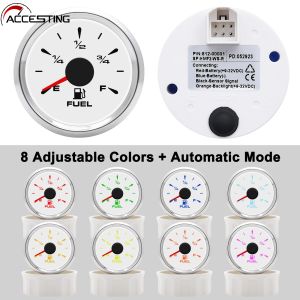 0-190ohm/240-33ohm 7 Colors Universal Fuel Level Gauge Fuel Tank 52MM Waterproof LED Digital Fuel Level Indicators 1/2 E-F 3/4E-F Adjustable