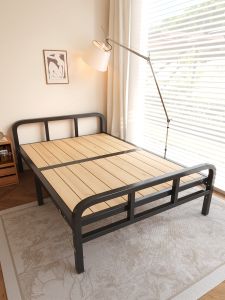 FWTDF | Foldable Bed 1.5m Iron Art Hardwood Sturdy Home Use