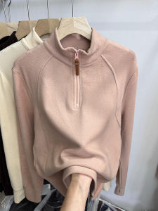 Womens Thickened High Collar Zipper Double Sided Velvet T-Shirt Autumn Winter Base Shirt Top Versatile Half Zipper Design